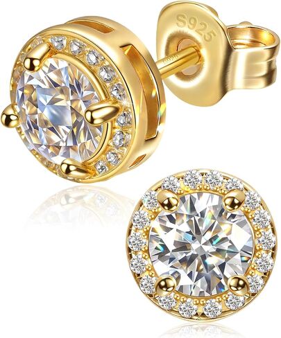 Diamond Halo Earrings for Men Women, 18K White Gold Plated 925 Sterling Silver Moissanite Diamond Studs Hypoallergenic, Birthday Jewelry Valentine Earrings Gifts for Husband Wife Son Daughter Teens in Saudi Arabia