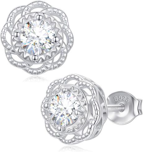 Diamond Halo Earrings for Men Women, 18K White Gold Plated 925 Sterling Silver Moissanite Diamond Studs Hypoallergenic, Birthday Jewelry Valentine Earrings Gifts for Husband Wife Son Daughter Teens in Saudi Arabia