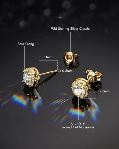 Diamond Halo Earrings for Men Women, 18K White Gold Plated 925 Sterling Silver Moissanite Diamond Studs Hypoallergenic, Birthday Jewelry Valentine Earrings Gifts for Husband Wife Son Daughter Teens in Saudi Arabia