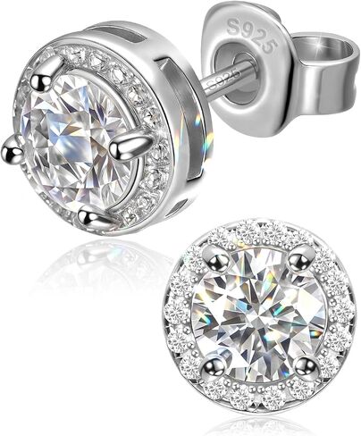 Diamond Halo Earrings for Men Women, 18K White Gold Plated 925 Sterling Silver Moissanite Diamond Studs Hypoallergenic, Birthday Jewelry Valentine Earrings Gifts for Husband Wife Son Daughter Teens in Saudi Arabia