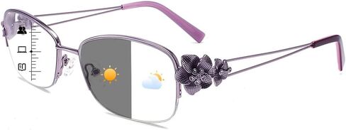 touk Photochromic Progressive Multifocal Reading Glasses for Women, Stylish Half Rim Metal Frame Anti Blue Light Sun Readers in Saudi Arabia