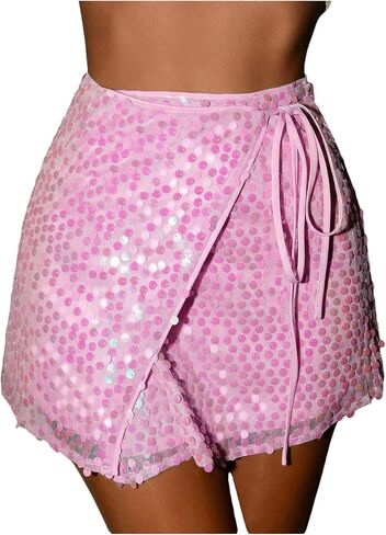 Floerns Women's Sparkly Sequin Mini Skirts Y2k High Waisted Wrap Tie Side Summer Skirts Club Outfits in Saudi Arabia