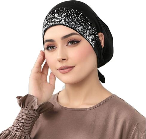 غطاء رأس عمامة مزخرف بحجر الراين من الحجاب الإسلامي للنساء، غطاء داخلي من الجيرسيه مع فتحات للأذن in Kuwait