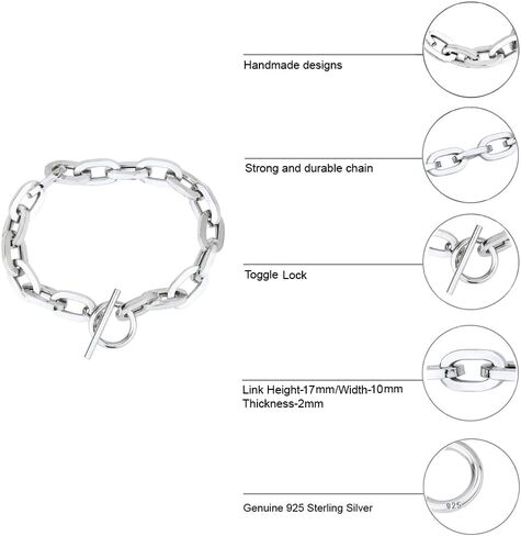 Vanbelle Sterling Silver Jewelry - Rhodium Plated with 925 Stamp - Classic Handmade Hollow Chain Bracelet for Men & Women - 8.5 Inches with Toggle Lock in Kuwait