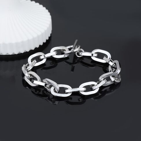 Vanbelle Sterling Silver Jewelry - Rhodium Plated with 925 Stamp - Classic Handmade Hollow Chain Bracelet for Men & Women - 8.5 Inches with Toggle Lock in Kuwait