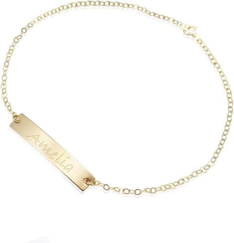 Engraved Name Initial Nameplate ID Bracelet Gold Filled Sterling Silver Initial Bar Jewelry Birthday Present in Saudi Arabia