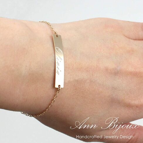 Engraved Name Initial Nameplate ID Bracelet Gold Filled Sterling Silver Initial Bar Jewelry Birthday Present in Saudi Arabia