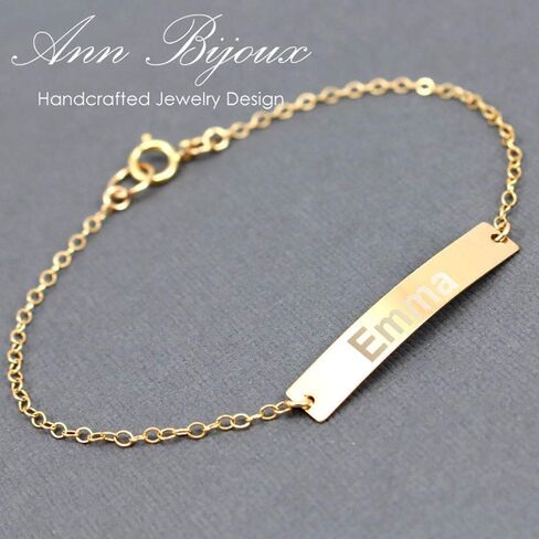 Engraved Name Initial Nameplate ID Bracelet Gold Filled Sterling Silver Initial Bar Jewelry Birthday Present in Saudi Arabia