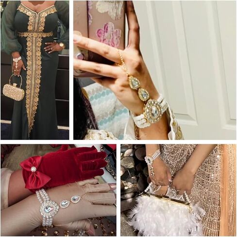 AIBFRID Pearl Rhinestone Bracelet for Women, Elegant Teardrop Crystal Finger Ring Bracelet Hand Chain Bohemian Bridal Wedding Jewelry Vintage Hand Harness for Prom & Parties in Saudi Arabia