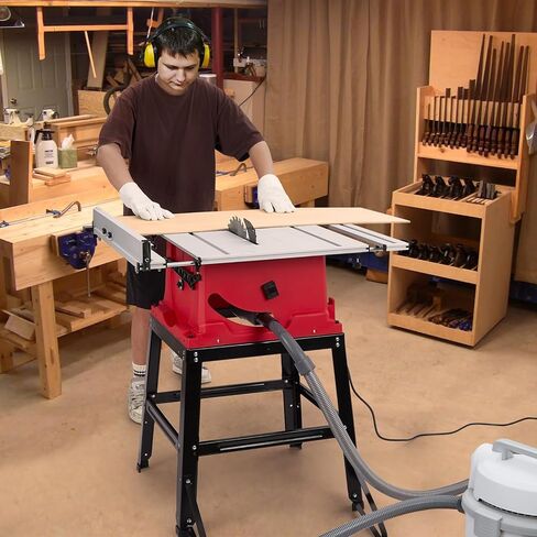 Table Saw, Garvee 10 Inch 15A Multifunctional Saw with Stand & Push Stick, 90° Cross Cut & 0-45° Bevel Cut, 5000RPM, Adjustable Blade Height for Woodworking in Kuwait