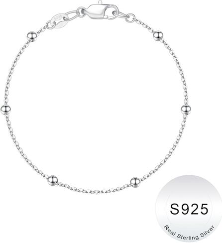 IEFWELL S925 Sterling Silver Bracelet for Women - 14K-Real-Gold-Plated Satellite Bead Chain Bracelet, 6.5/7/7.5/8/8.5/9 Inches Sterling Silver Chain Bracelets Jewelry Gifts for Women in Saudi Arabia