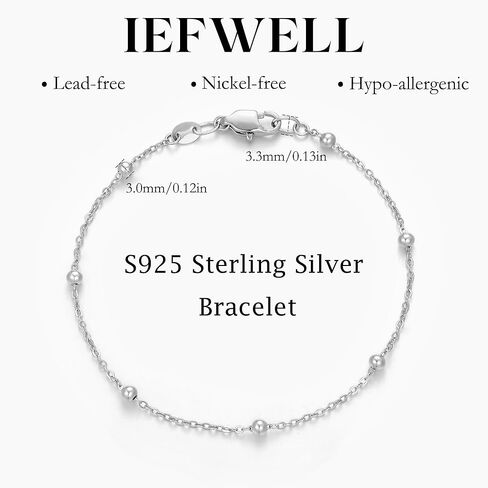 IEFWELL S925 Sterling Silver Bracelet for Women - 14K-Real-Gold-Plated Satellite Bead Chain Bracelet, 6.5/7/7.5/8/8.5/9 Inches Sterling Silver Chain Bracelets Jewelry Gifts for Women in Saudi Arabia