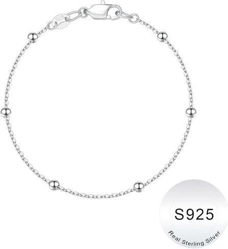 IEFWELL S925 Sterling Silver Bracelet for Women - 14K-Real-Gold-Plated Satellite Bead Chain Bracelet, 6.5/7/7.5/8/8.5/9 Inches Sterling Silver Chain Bracelets Jewelry Gifts for Women in Saudi Arabia