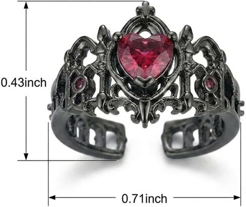 Gothic Red Heart Ring for Women Men Vintage Bat Wings Design Punk Style Jewelry Gift for Costume Party Cosplay Dark Aesthetic Accessories Black Finish in Kuwait