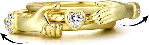 Gold Hand Holding Heart Ring for Women: Valentine’s Day Hands and Heart Zirconia Ring Promise Ring for Girlfriend Wife Christmas Gift in Saudi Arabia