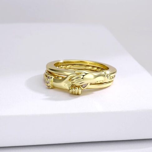 Gold Hand Holding Heart Ring for Women: Valentine’s Day Hands and Heart Zirconia Ring Promise Ring for Girlfriend Wife Christmas Gift in Saudi Arabia