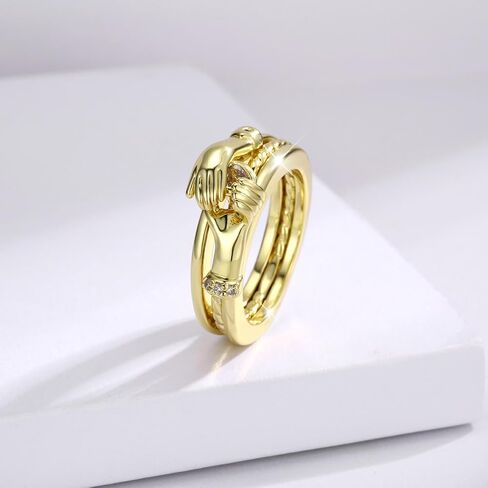 Gold Hand Holding Heart Ring for Women: Valentine’s Day Hands and Heart Zirconia Ring Promise Ring for Girlfriend Wife Christmas Gift in Saudi Arabia