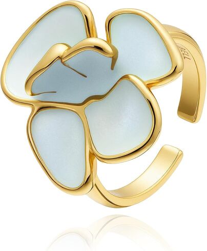 Cicy Bell المرأة الأزهار المزجج الدائري 18K مطلية بالذهب الأزرق زهرة النباتات تكويم خواتم العصرية مجوهرات هدية للأم والزوجة in Kuwait