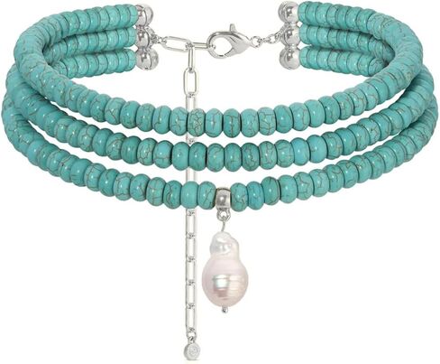 Ettika Marina Layers Turquoise Necklace. Choker Necklaces For Women. Turquoise Jewelry. Pearl Pendant Necklace in Silver Plated in Kuwait