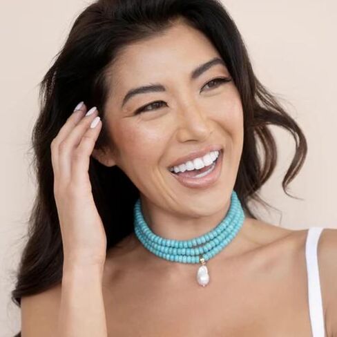 Ettika Marina Layers Turquoise Necklace. Choker Necklaces For Women. Turquoise Jewelry. Pearl Pendant Necklace in Silver Plated in Kuwait