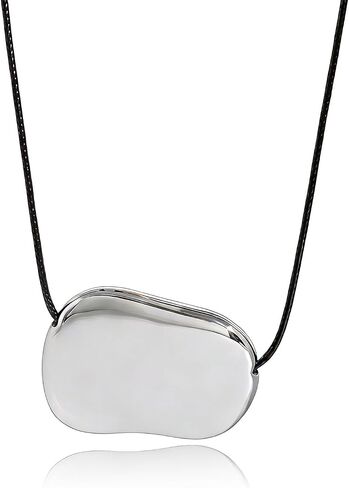 Long Statement Necklace for Women Chunky Gold Bean Necklace Big Silver Oval Circle Pebble Necklaces Long Boho Black Cord Necklaces with Large Pendant Cowboy Chic Cowgirl Outfit Holiday Christmas Chunky Jewelry in Saudi Arabia