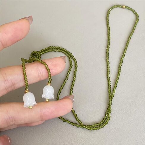 KURTCB Lily of the Valley Necklace Long Boho Beaded Flower Y Necklace for Women Jewelry Trendy in Saudi Arabia
