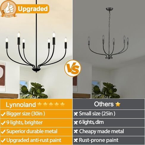 30" Black Chandelier, 6-Light Modern Farmhouse Chandelier for Dining Room Lighting Fixtures Hanging, Candle Chandelier Light for Living Room, Kitchen Island, Bedroom and Entryway (Bulbs Not Included) in Saudi Arabia