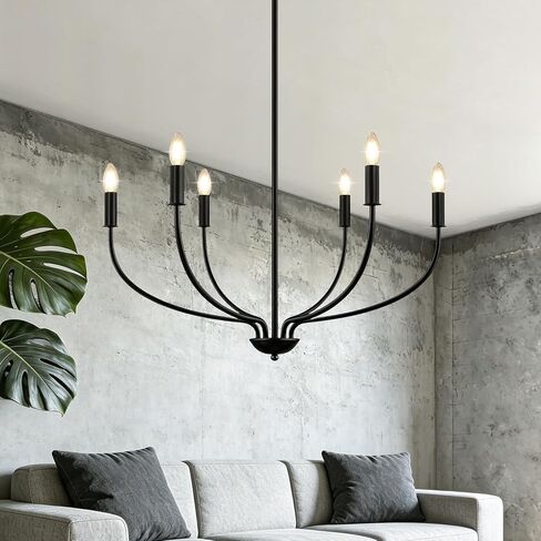 30" Black Chandelier, 6-Light Modern Farmhouse Chandelier for Dining Room Lighting Fixtures Hanging, Candle Chandelier Light for Living Room, Kitchen Island, Bedroom and Entryway (Bulbs Not Included) in Saudi Arabia