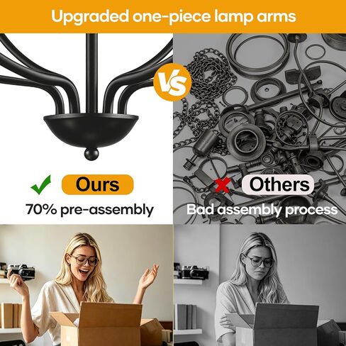 30" Black Chandelier, 6-Light Modern Farmhouse Chandelier for Dining Room Lighting Fixtures Hanging, Candle Chandelier Light for Living Room, Kitchen Island, Bedroom and Entryway (Bulbs Not Included) in Saudi Arabia
