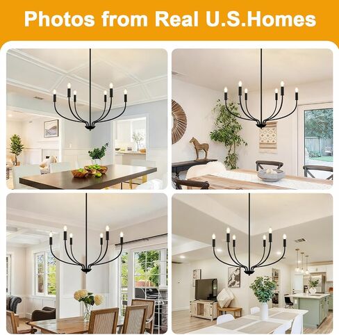 30" Black Chandelier, 6-Light Modern Farmhouse Chandelier for Dining Room Lighting Fixtures Hanging, Candle Chandelier Light for Living Room, Kitchen Island, Bedroom and Entryway (Bulbs Not Included) in Saudi Arabia