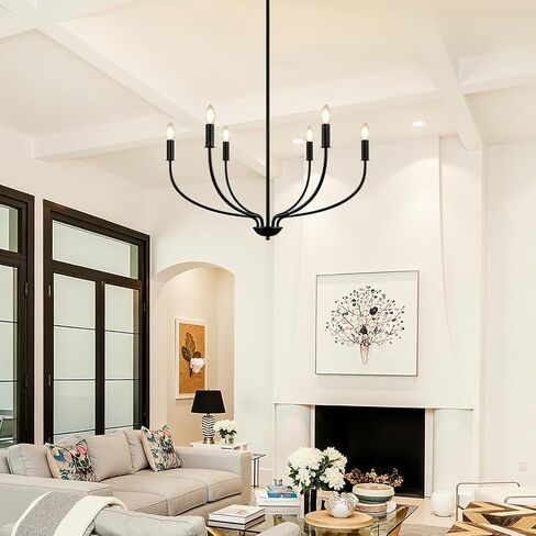 30" Black Chandelier, 6-Light Modern Farmhouse Chandelier for Dining Room Lighting Fixtures Hanging, Candle Chandelier Light for Living Room, Kitchen Island, Bedroom and Entryway (Bulbs Not Included) in Saudi Arabia