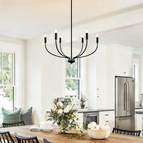 30" Black Chandelier, 6-Light Modern Farmhouse Chandelier for Dining Room Lighting Fixtures Hanging, Candle Chandelier Light for Living Room, Kitchen Island, Bedroom and Entryway (Bulbs Not Included) in Saudi Arabia