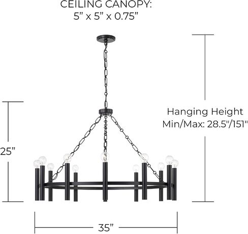 Capital Lighting 462001MB Winton Classic Ring Candle Chandelier, 12-Light 720 Total Watts, 25" H x 35" W, Matte Black in Saudi Arabia