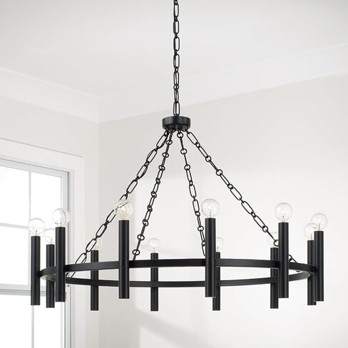 Capital Lighting 462001MB Winton Classic Ring Candle Chandelier, 12-Light 720 Total Watts, 25" H x 35" W, Matte Black in Saudi Arabia