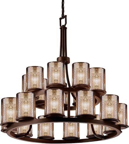 Justice Design Group FSN-8767-10-MROR Fusion 21 Light 33" Wide Pillar Candle Style Chandelier with Mercury Glass Shades - Dark Bronze in Saudi Arabia