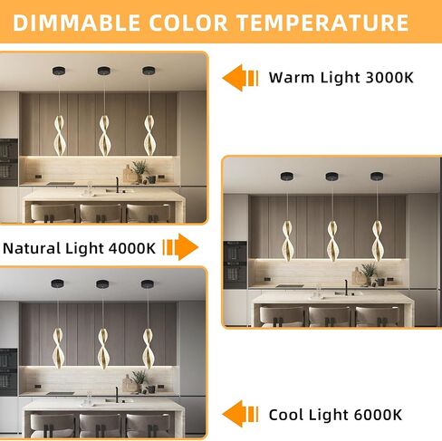 1-Light Modern LED Pendant Lights Kitchen Island, Pendant Lighting Fixture with 3 Color Temperature Adjustable Hanging Light, Height Adjustable Spiral Acrylic Metal Pendant Light for Dining in Saudi Arabia