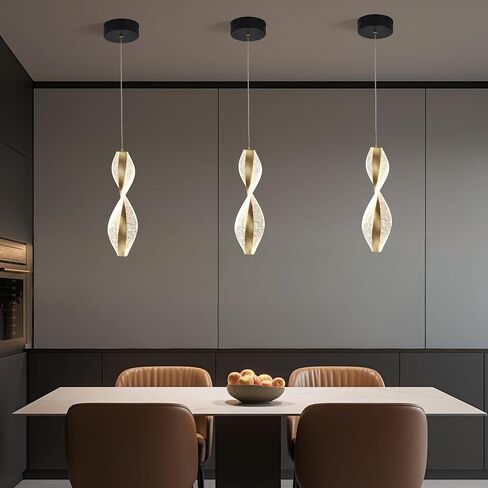 1-Light Modern LED Pendant Lights Kitchen Island, Pendant Lighting Fixture with 3 Color Temperature Adjustable Hanging Light, Height Adjustable Spiral Acrylic Metal Pendant Light for Dining in Saudi Arabia