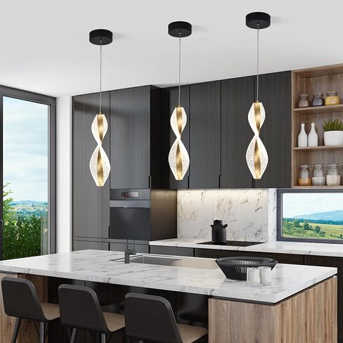 1-Light Modern LED Pendant Lights Kitchen Island, Pendant Lighting Fixture with 3 Color Temperature Adjustable Hanging Light, Height Adjustable Spiral Acrylic Metal Pendant Light for Dining in Saudi Arabia