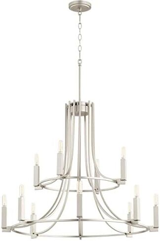 Quorum International Olympus 12-Light Chandelier | Satin Nickel Finish | Modern Geometric Frame | Interchangeable Candle Sleeves | Adjustable Height | Damp Rated | 696-12-65 in Saudi Arabia