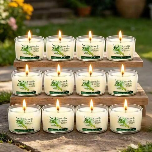 Citronella Candles Outdoor 16 Pack, 1.5oz Small Candle for Patio, Natural Soy Wax with Citronella Essential Oil, Long Lasting Portable Travel Candles in Acrylic Jars for Backyard, Deck, Camping in Kuwait