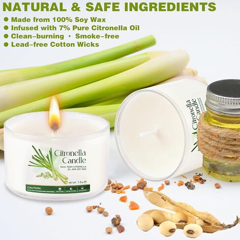 Citronella Candles Outdoor 16 Pack, 1.5oz Small Candle for Patio, Natural Soy Wax with Citronella Essential Oil, Long Lasting Portable Travel Candles in Acrylic Jars for Backyard, Deck, Camping in Kuwait