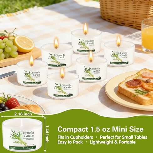 Citronella Candles Outdoor 16 Pack, 1.5oz Small Candle for Patio, Natural Soy Wax with Citronella Essential Oil, Long Lasting Portable Travel Candles in Acrylic Jars for Backyard, Deck, Camping in Kuwait