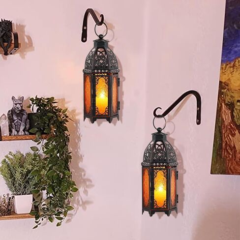 Moroccan Lanterns Decorative Indoor & Outdoor, 11’’ Medium Size Vintage Metal Hanging&Tabletop Candle Holder Decor, Halloween Christmas Ramadan Decorations for Home Porch Patio (Amber) in Saudi Arabia