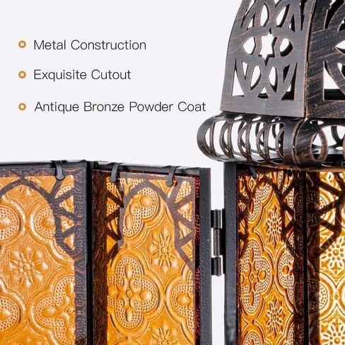 Moroccan Lanterns Decorative Indoor & Outdoor, 11’’ Medium Size Vintage Metal Hanging&Tabletop Candle Holder Decor, Halloween Christmas Ramadan Decorations for Home Porch Patio (Amber) in Saudi Arabia