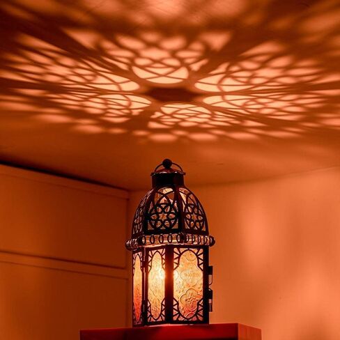 Moroccan Lanterns Decorative Indoor & Outdoor, 11’’ Medium Size Vintage Metal Hanging&Tabletop Candle Holder Decor, Halloween Christmas Ramadan Decorations for Home Porch Patio (Amber) in Saudi Arabia