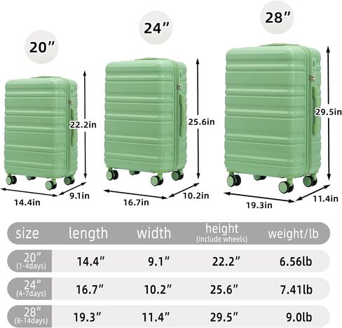 Hardshell Luggage Sets, Lightweight Stripes Suitcases with Spinner Wheels, Green-181 in Saudi Arabia