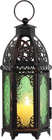 Moroccan Lanterns Decorative Indoor & Outdoor, 11’’ Medium Size Vintage Metal Hanging&Tabletop Candle Holder Decor, Halloween Christmas Ramadan Decorations for Home Porch Patio (Amber) in Saudi Arabia