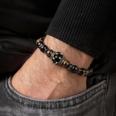 Men’s Meaningful Beaded Bracelet – Natural Stone Stretch Bracelet for Men, Symbolic Energy Beads for Positivity, Inner Strength & Everyday Wear, Thoughtful Gift for Him in Saudi Arabia