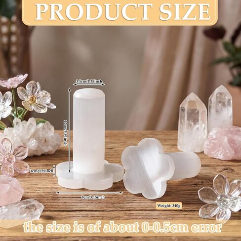Yokeer Natural Selenite سوار حامل عرض موقف كريستال شفاء مجوهرات حامل برج مكعب السيلينيت لعشاق الكريستال مجوهرات التفاف منظم الرف أساور شحن نظيفة in Kuwait