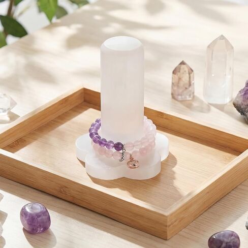 Yokeer Natural Selenite سوار حامل عرض موقف كريستال شفاء مجوهرات حامل برج مكعب السيلينيت لعشاق الكريستال مجوهرات التفاف منظم الرف أساور شحن نظيفة in Kuwait